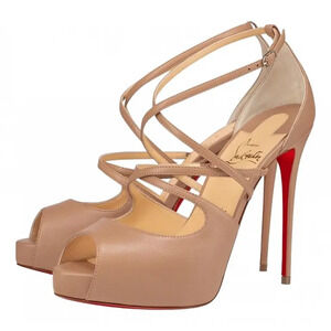 Christian Louboutin Holly Alta 120 Nude Criss Cross Strap Sandal Heel Pump 42